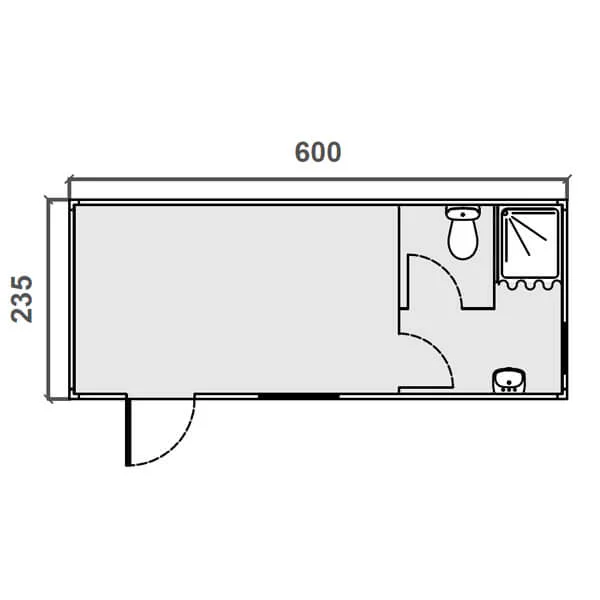 Diagrama Vestuario prefabricado - 6 m, WC, ducha