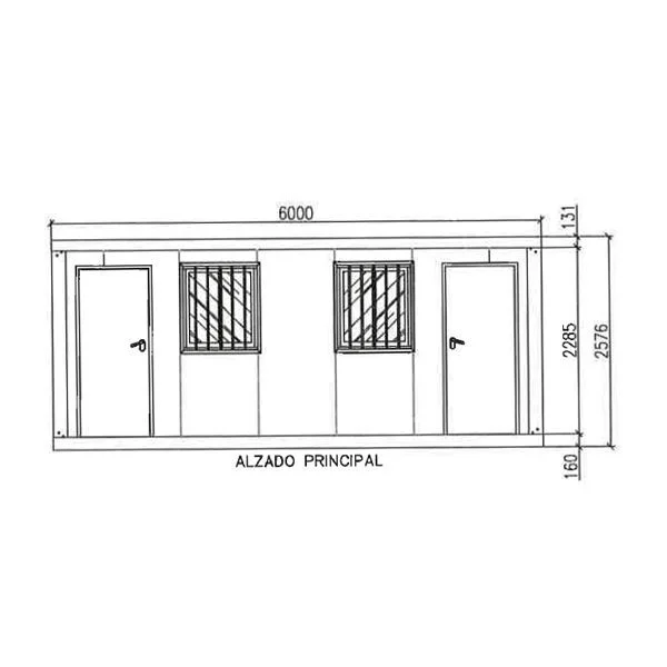 Diagrama frontal Caseta Prefabricada Oficina para Eventos – 2,35 m x 6 m
