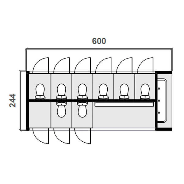 Sanitario prefabricado, 8 wc y 1 urinario triple Diagrama