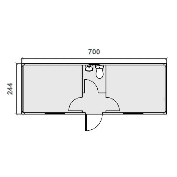 Oficina prefabricada – 7 m con WC Diagrama