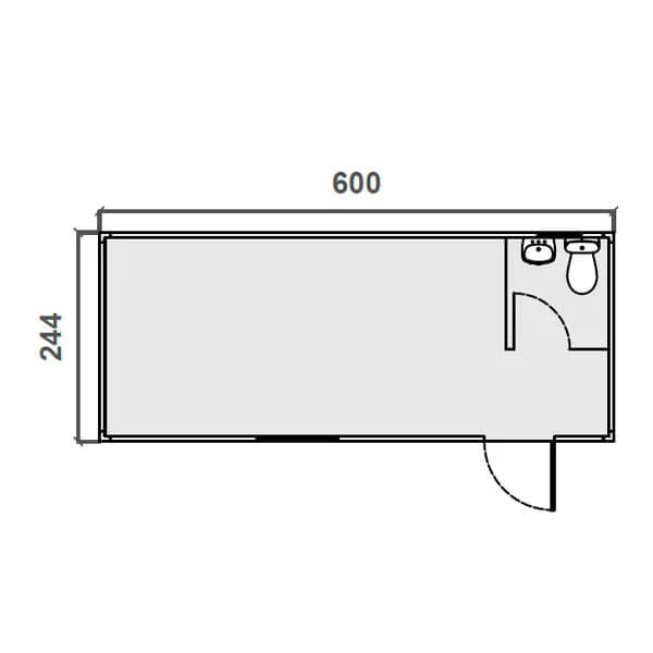 Oficina prefabricada – 6 m con WC Diagrama